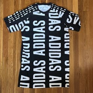 Adidas Bold Logo Black & White Graphic Tee Dress EUC L